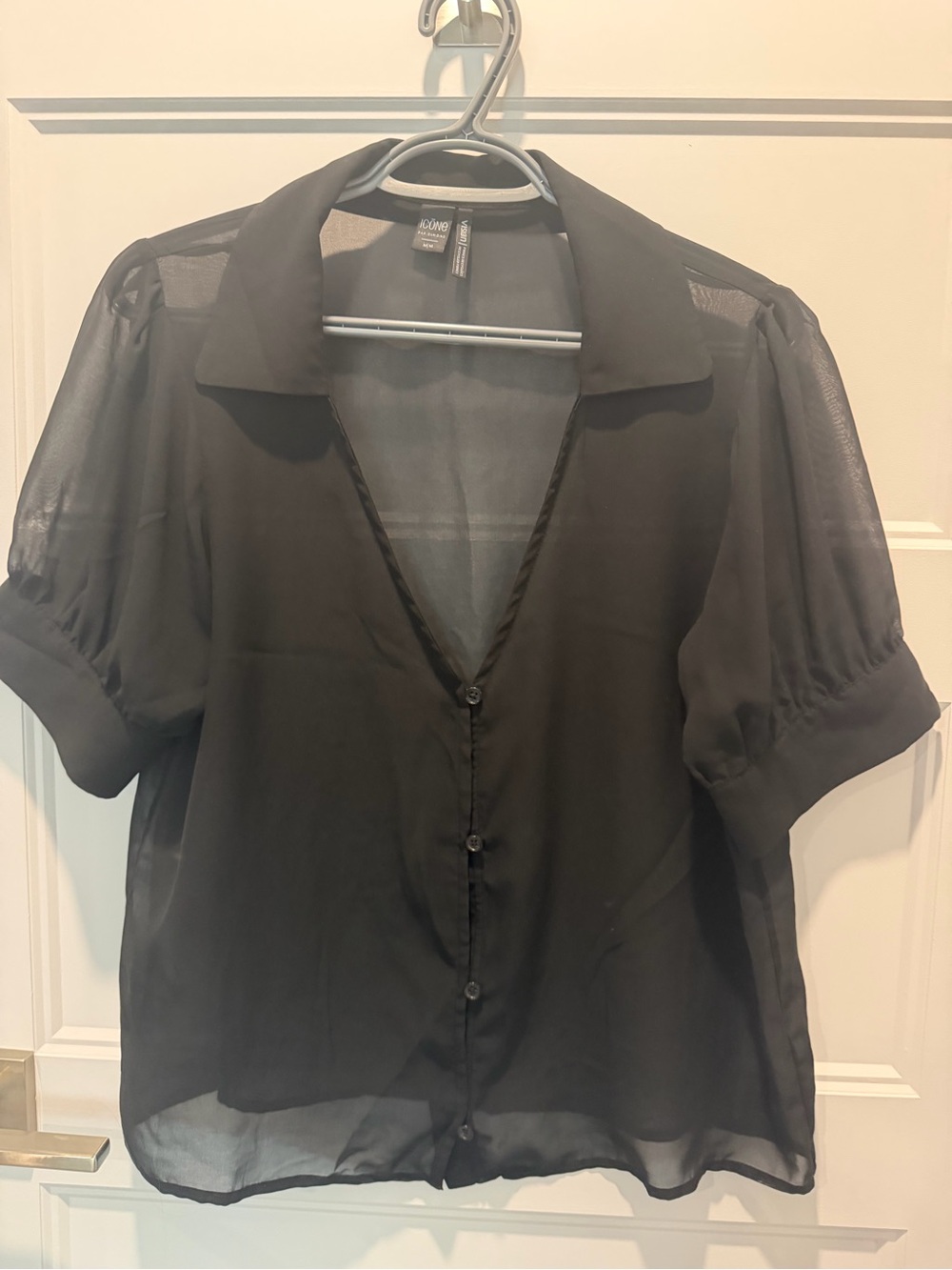 Simons Black Sheer Button-Front Blouse